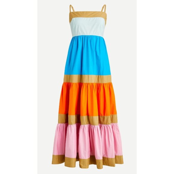 J Crew Midi Tiered Maxi Dress 10 Striped Cotton Smocked - Picture 6 of 11
